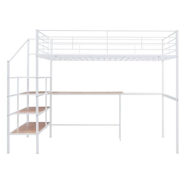 slide 2 of 11, Full Loft Bed with Desk and Storage Shelving White