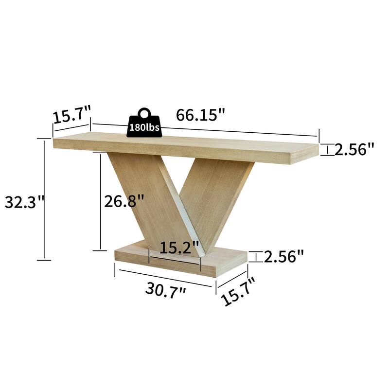 Modern 66.15" Console Table with X-Leg and Solid Wood Veneer for Entryway or Hallway Space in Mid-Century Style