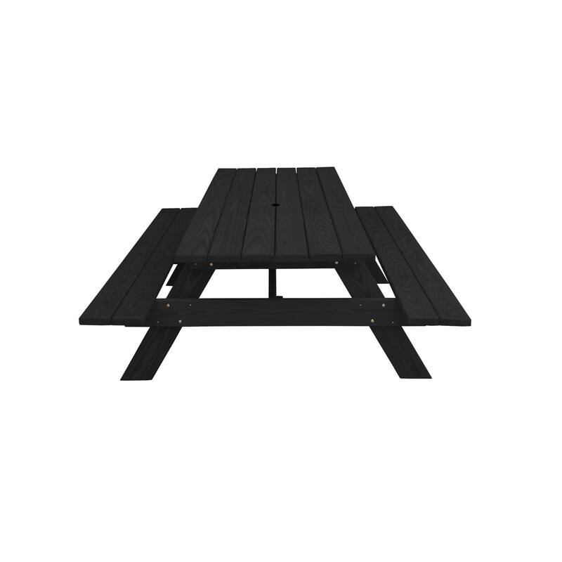 HomeRoots Black Solid Wood Dining Set with Two Benches With Umbrella Hole - 3