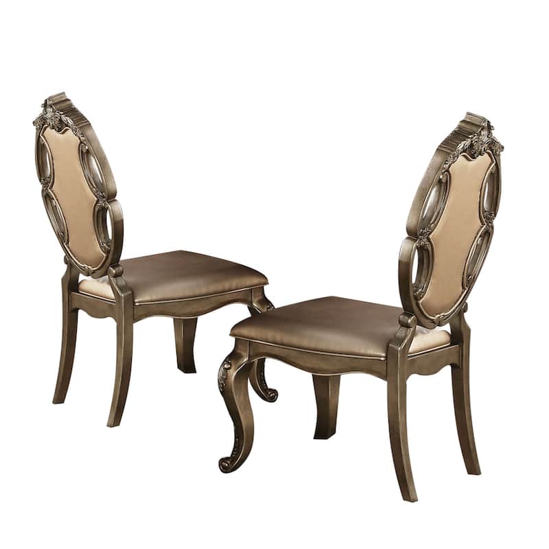 HomeRoots Set of Two Tufted Oak Upholstered Faux Leather And Solid Wood Dining Side Chairs - 22.00 in. x 43.00 in. x 26.00 in.
