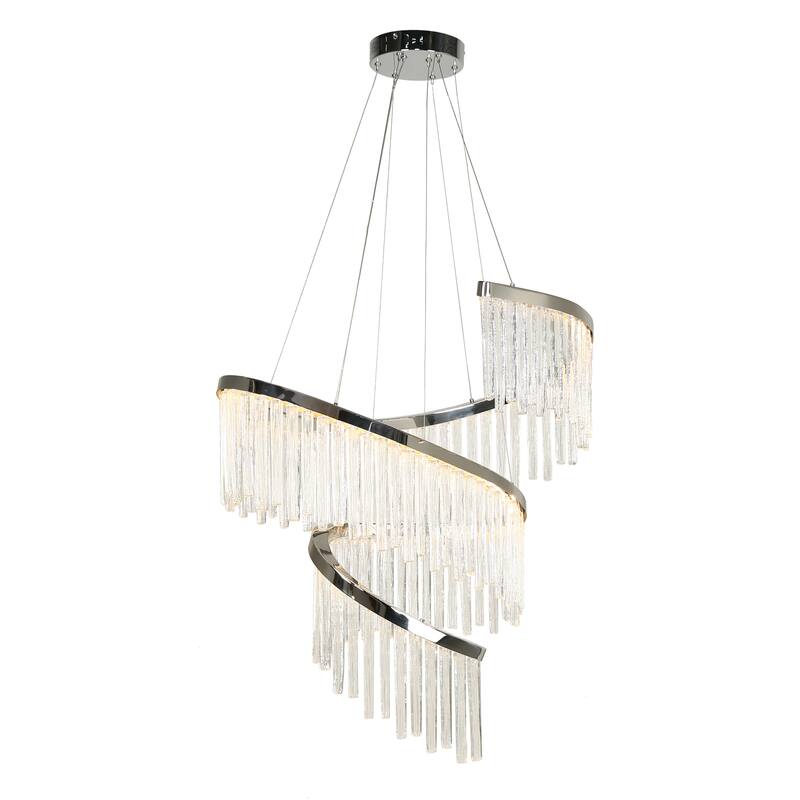 Modern LED 1-Light Luxury Water Curtain Glass Chandelier for Dining Living Room - 31.5" Dia. x 45.5" H