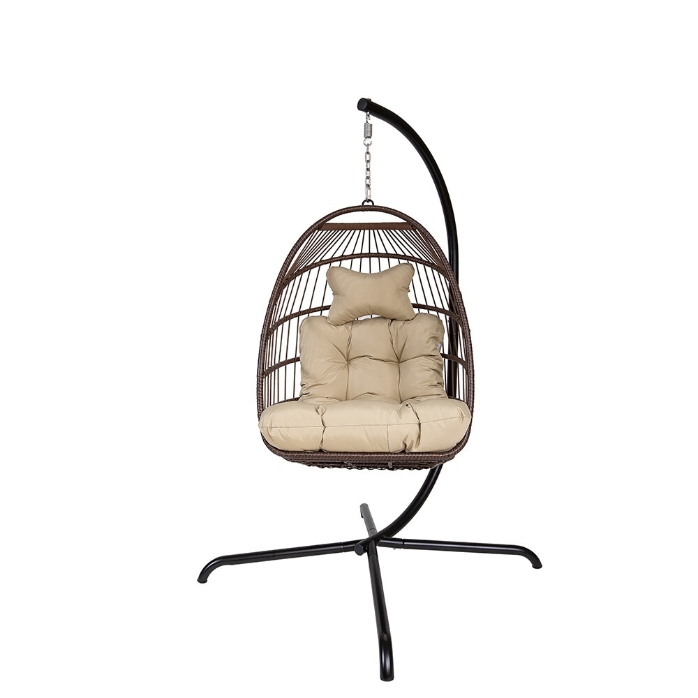 Swing Egg Chair with Stand Wicker Rattan Patio Basket Hanging Chair with C Type bracket,Cushion and Pillow