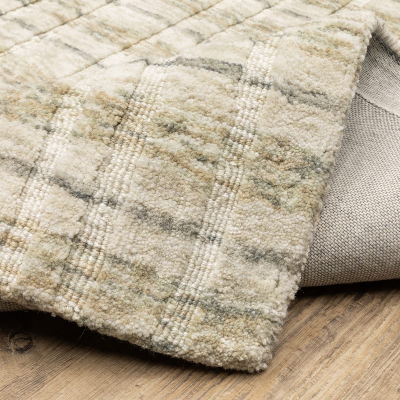Thalia Scandinavian Textured Stripes Beige/ Gold PET Yarn Area Rug-