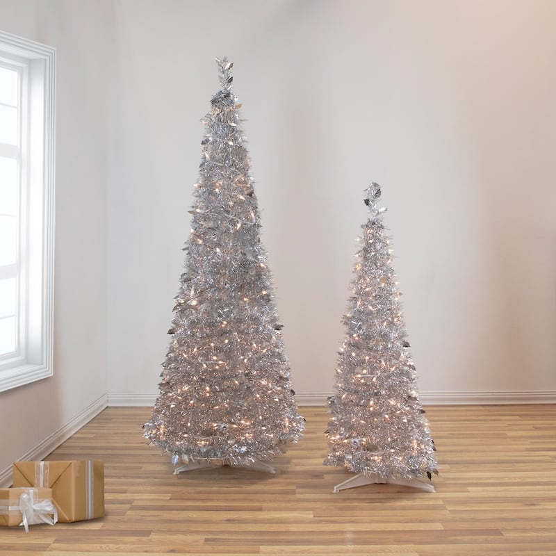 4' Pre-Lit Tinsel Pop-Up Artificial Christmas Tree Clear Lights