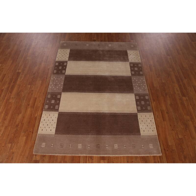 Gabbeh Indian Area Rug Handmade Brown Modern Wool Carpet - 5'4" x 7'8"