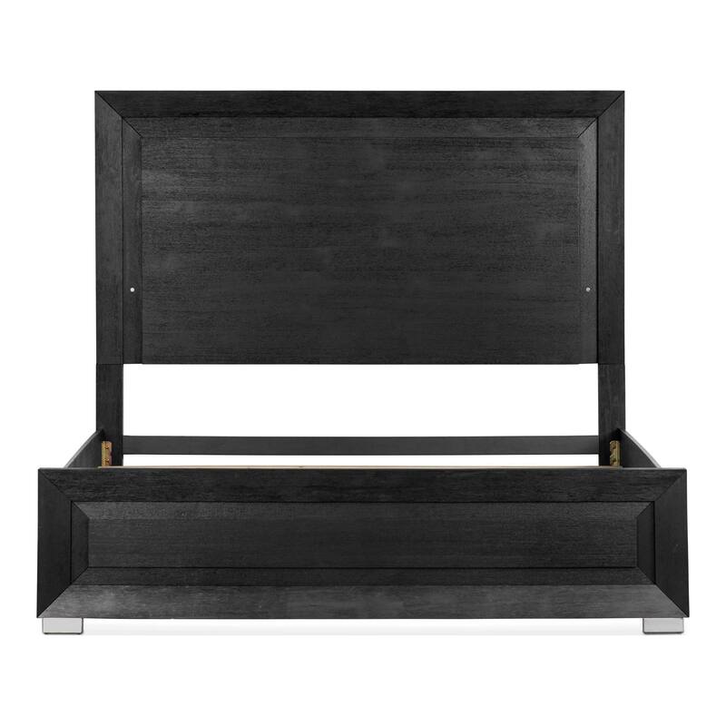 Furniture of America Alaric Modern Black Solid Wood Panel Bed with LED Light Headboard