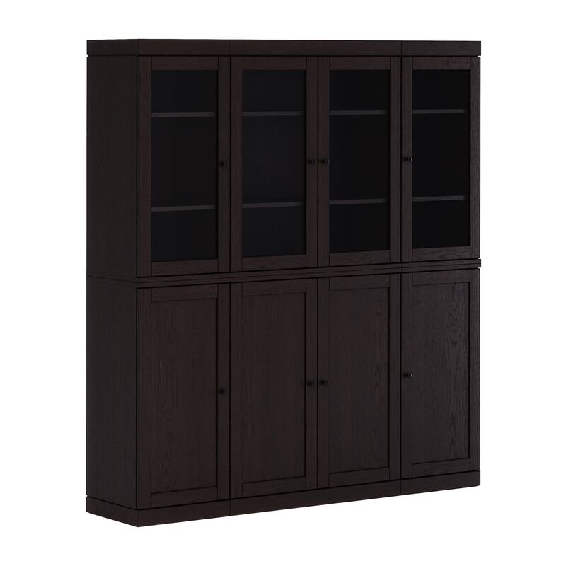 Palace Imports 100% Solid European Oak Hardwood Modular China Cabinet with Shaker and Tinted Glass Doors - 64" Wide, 71.5" Tall - Espresso-Oak