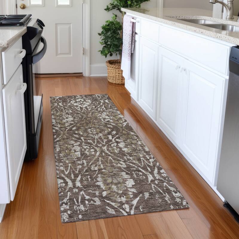 Premium Washable Super Soft Floral Damask Mayfield Rug - Brown - 2'3" x 7'6"