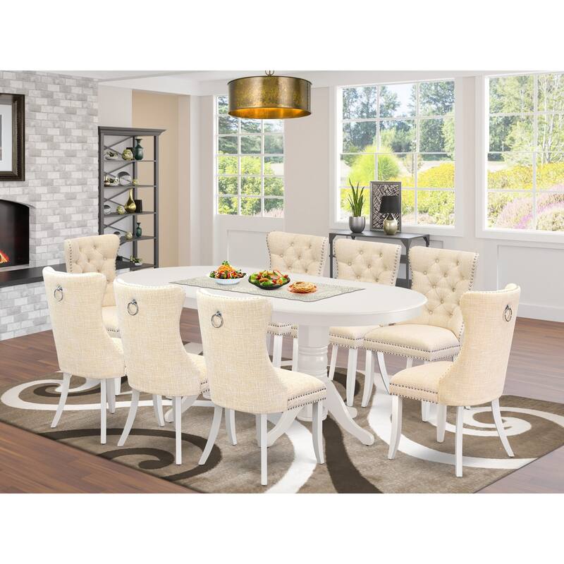 East West Furniture Dinette Set Includes an Oval Dining Table and Padded Chairs, Linen White (Pieces Options) - VADA9-LWH-32