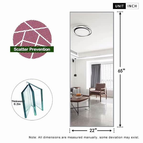 dimension image slide 4 of 19, Dovelina Modern Full Length Floor Mirror - Freestanding Vanity Mirror for Bathroom or Living Space