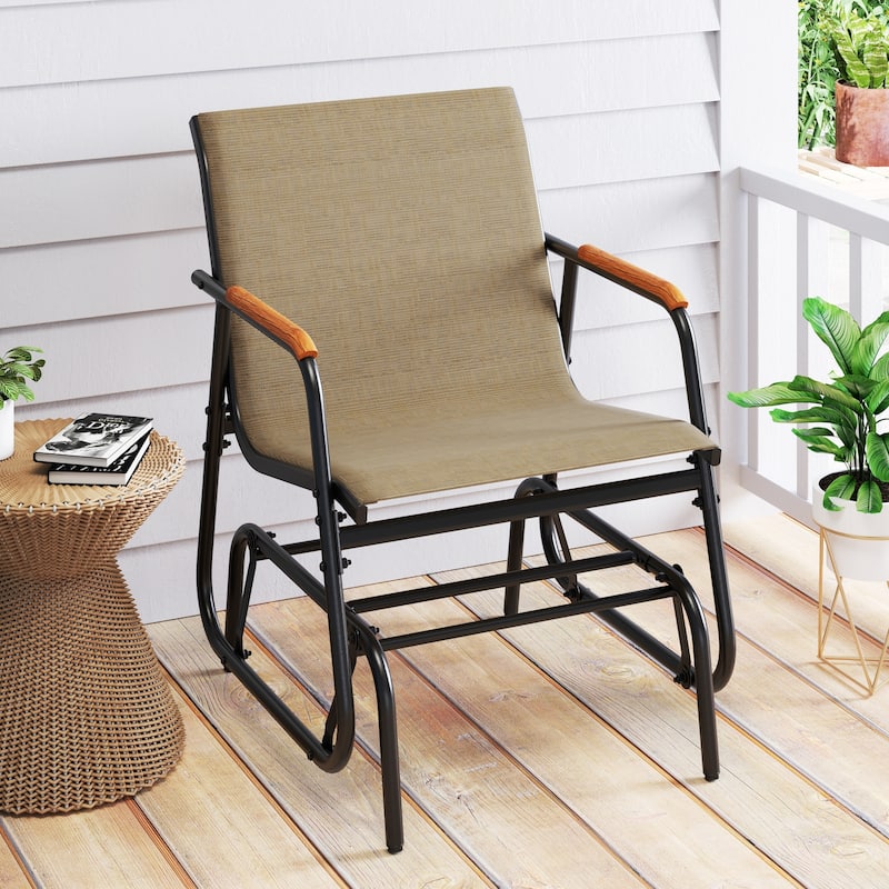 Gymax Patio Glider Chair Set of 2 w/ Curved Teak Armrests & Breathable
