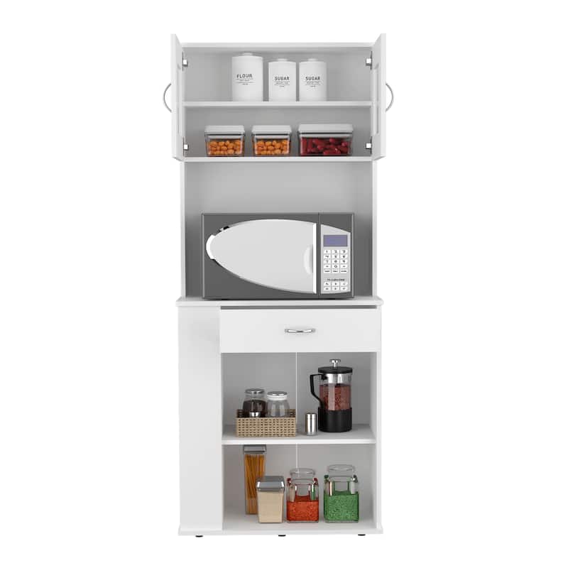 Capienza Pantry Cabinet, Two Shelves, Double Door, One Drawer, Three Side Shelves -White