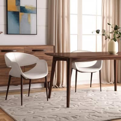 HomeRoots Set of Two Beige and Brown Upholstered Faux Leather Open Back Dining Arm Chairs - 25' X '32.3' X '25