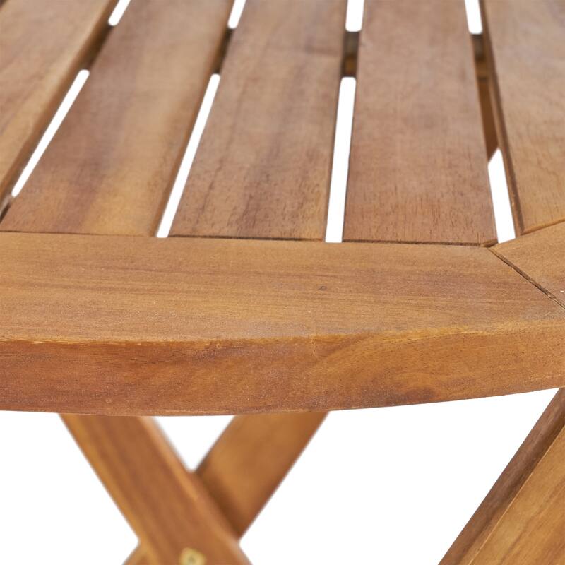 3 Piece Acacia Wood Patio Folding Bistro Set with Wicker Weave Seating and Backrest