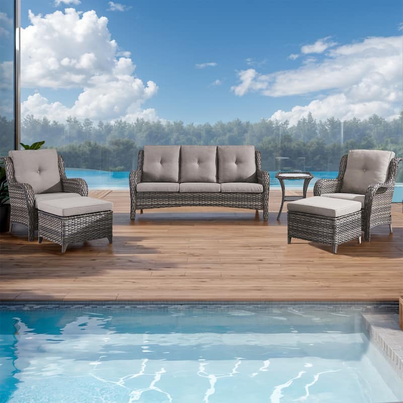 Gymojoy Outdoor Sofa Chair Ottoman Seating with Cushions - Grey - Grey