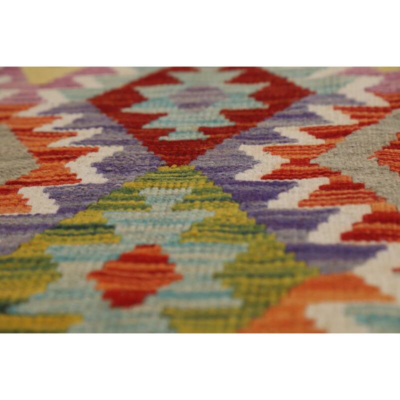 Reversible Geometric Kilim Area Rug Flatweave Wool Carpet - 8'9" x 11'3"