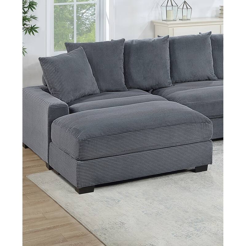 Living Room Furniture 1pc Ottoman Corduroy Soft Cushion Cocktail Ottoman Wood Legs