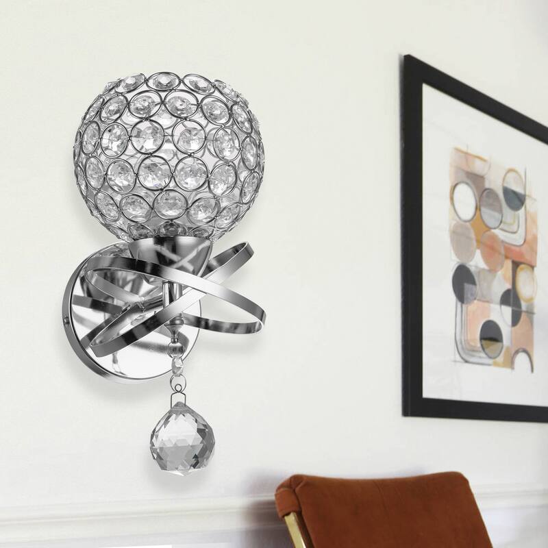 YANSUN 5.12 in. 1-Light Chrome Indoor Antique Modern Rustic Wall Sconce with Metal Crystal Shade - 5.12in.