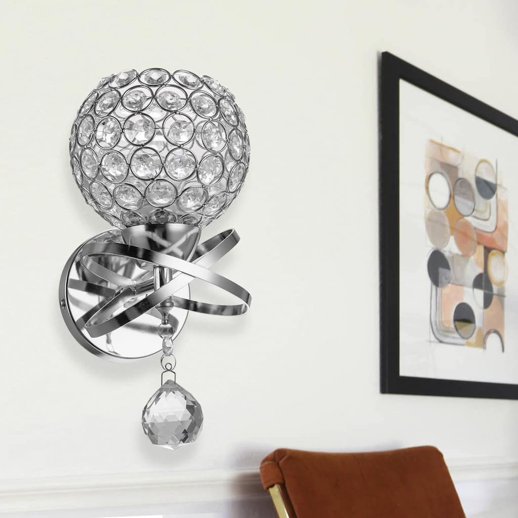 YANSUN 5.12 in. 1-Light Chrome Indoor Antique Modern Rustic Wall Sconce with Metal Crystal Shade - 5.12in.