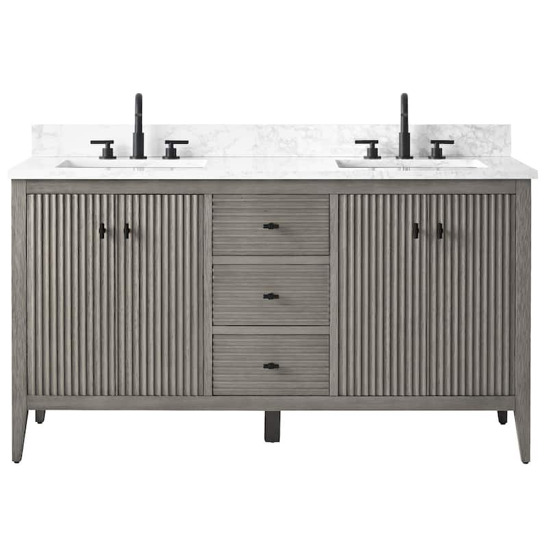 Vanity Art 60" Double Sink Bathroom Vanity Cabinet with Engineered Marble Top