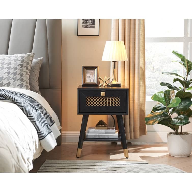 Wood Square End Table With Storage And Charging Station