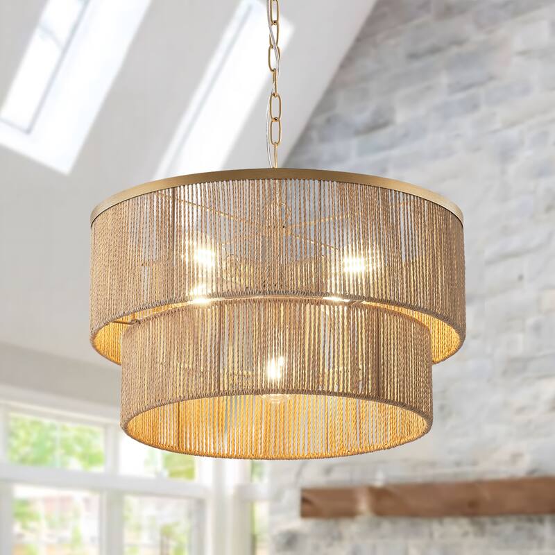 Starsky 5-Light Tiered Rattan Drum Pendant
