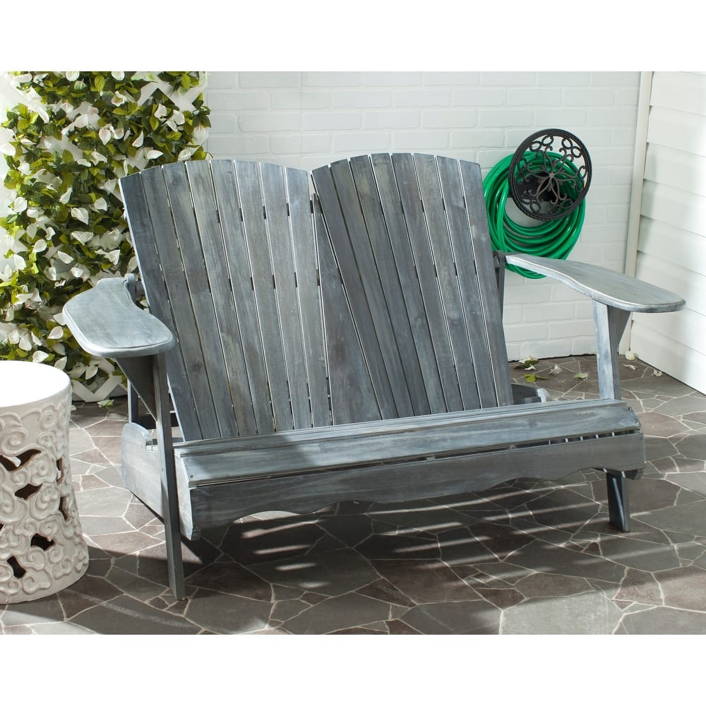 SAFAVIEH Outdoor Fanie Adirondack Acacia Wood Bench - 57Wx37Dx33H