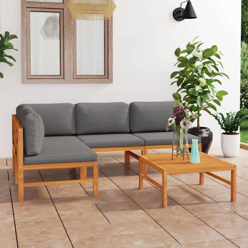 vidaXL Garden Lounge Set Patio Sectional Sofa with Cushions Poly Rattan Brown - 26" x 26" x 23.6"