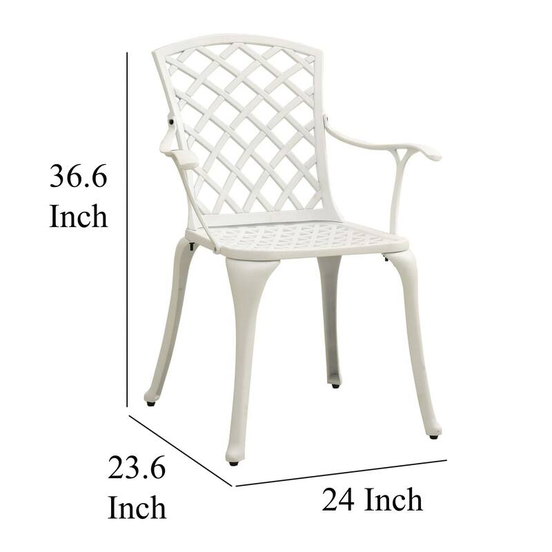 5 Piece Patio Bistro Table Set, 4 Chairs, Square, White Cast Aluminium