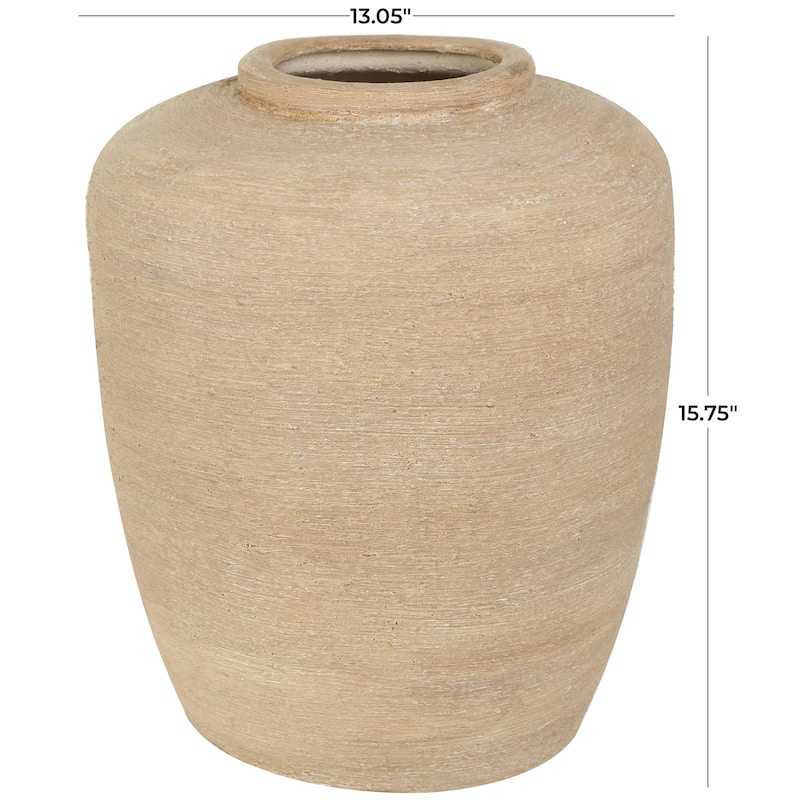 Beige Ceramic Wide Textured Vase