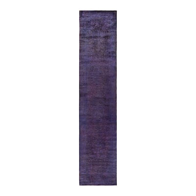 Overton Hand Knotted Wool Vintage Inspired Modern Contemporary Overdyed Purple Runner Rug - 3' 1" x 14' 10"