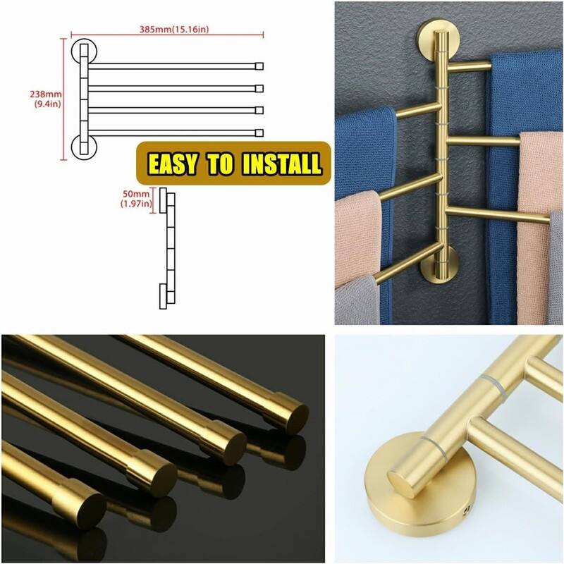 Folding Hand Towel Bar 4 Bars Arm Towel Holder Towel Hanger for Bathroom Wall Mount