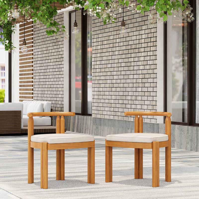 Christopher Knight Home - Joel Patio Acacia Wood Armless Dining Chair with Beige Cushion（Set of 2 ） - Teak Finish+Beige Cushion