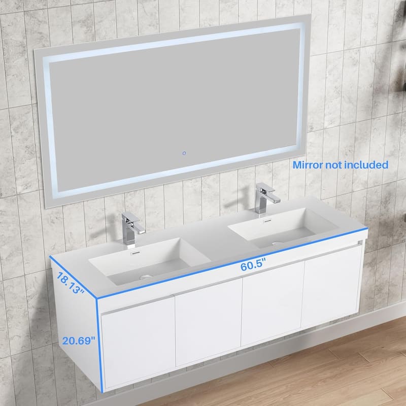 Blossom 60" Wall Mount Vanity with Double Acrylic Sink, Modern Design