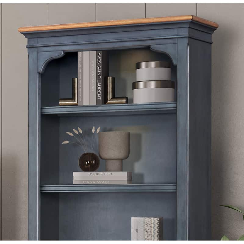 Bridgevine Home Americana 84 inch Universal Pier Bookcase, No Assembly Required, Corduroy Blue Finish