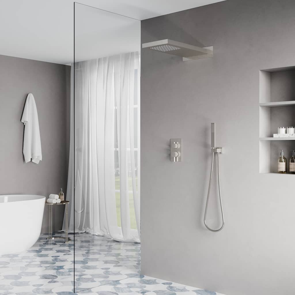 3-Function 22 in. Rectangle Wall Mount Rainfall Shower System With Hand shower(Valve Included)