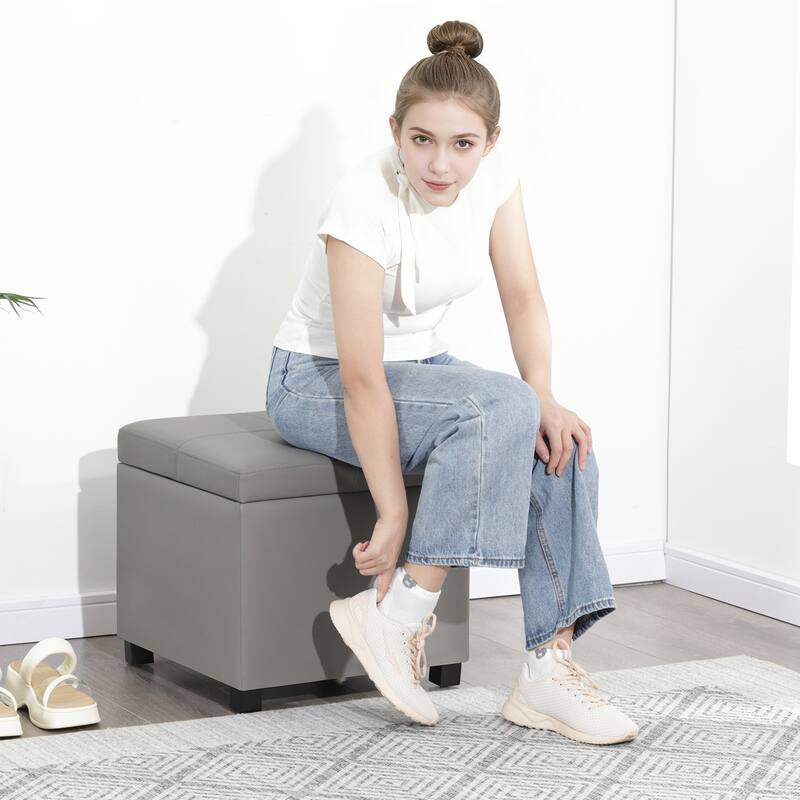 Adeco Square Tufted Storage Ottoman with Hidden Space