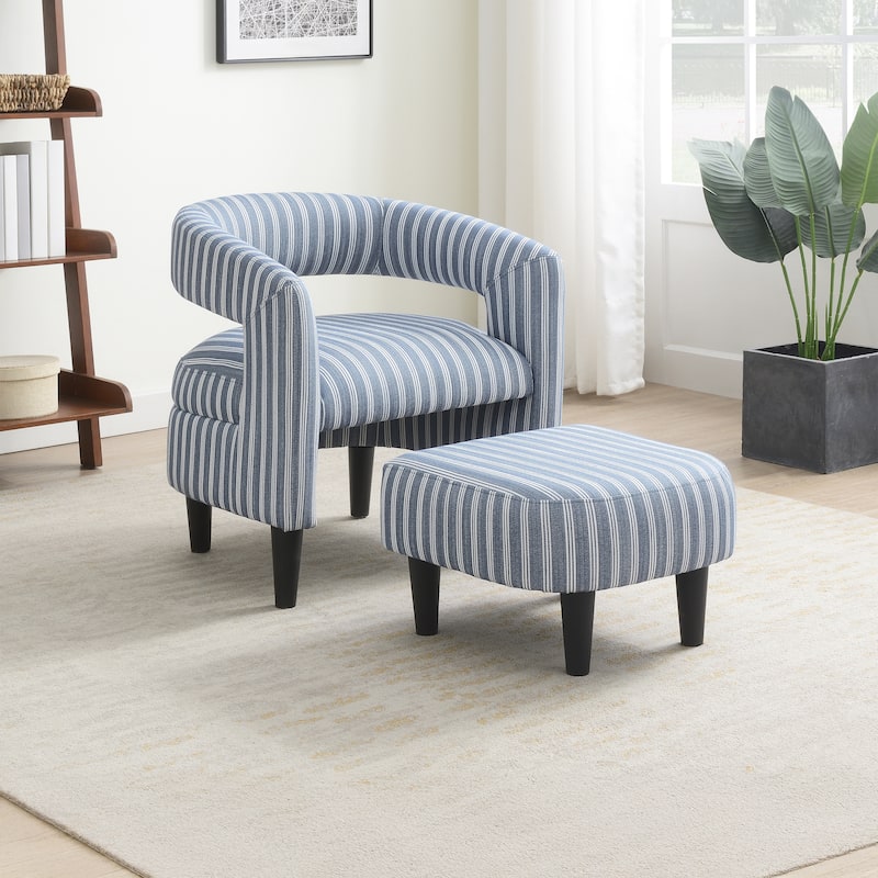 Modern Striped Accent Barrel Chair with Ottoman Set - Stripe