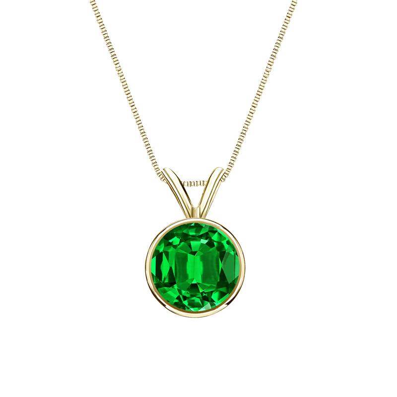 Auriya 14K Gold Lab Grown Gemstone Green Emerald Pendant Round 0.20 to 1.00 ct. tw. Bezel - 0.40ct. tgw. - Yellow