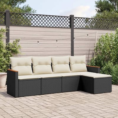 vidaXL Patio Sofa Set with Cushions Outdoor Conversation Furniture Poly Rattan - 21.7 x 21.7 x 14.6 in
