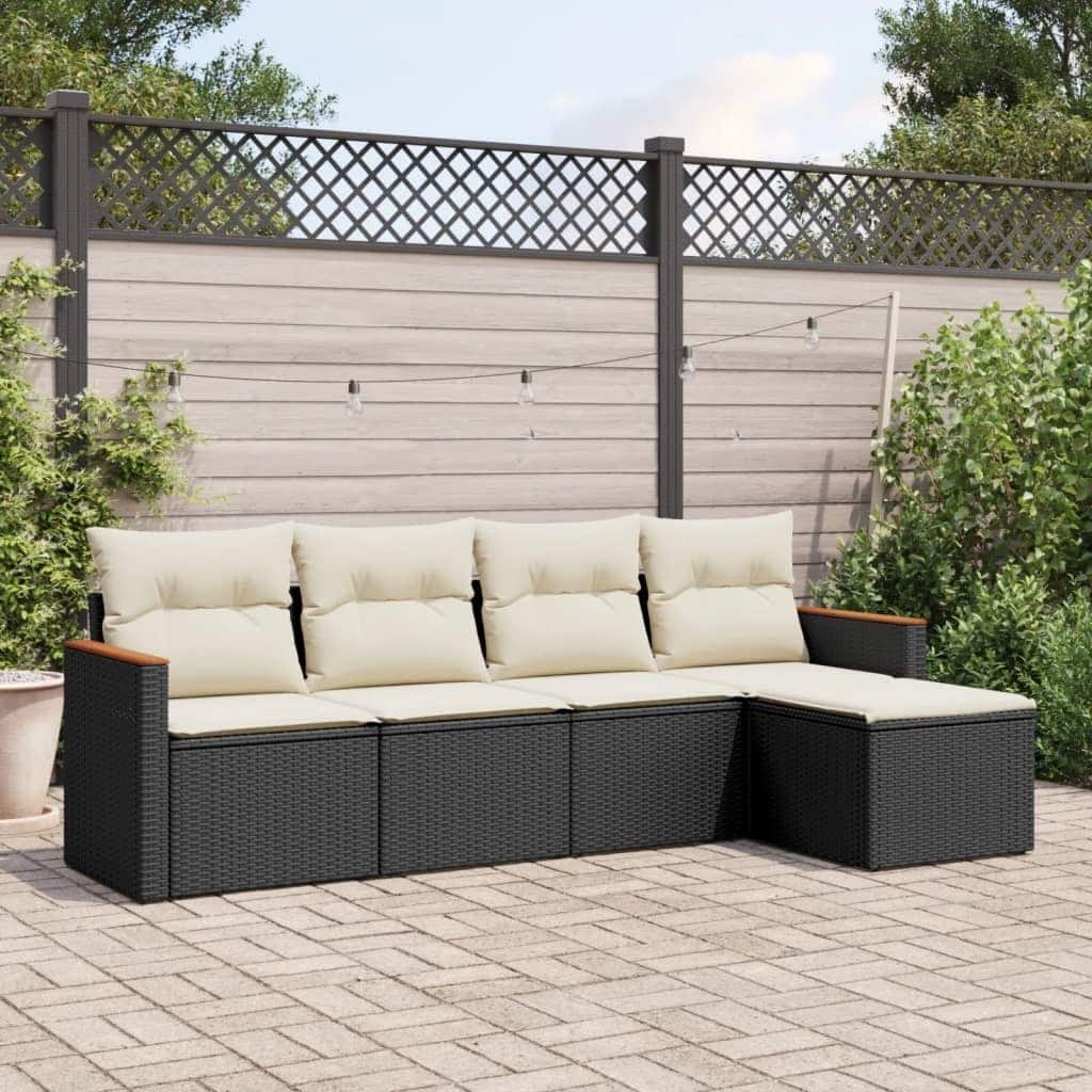 vidaXL Patio Sofa Set with Cushions Outdoor Conversation Furniture Poly Rattan - 21.7 x 21.7 x 14.6 in