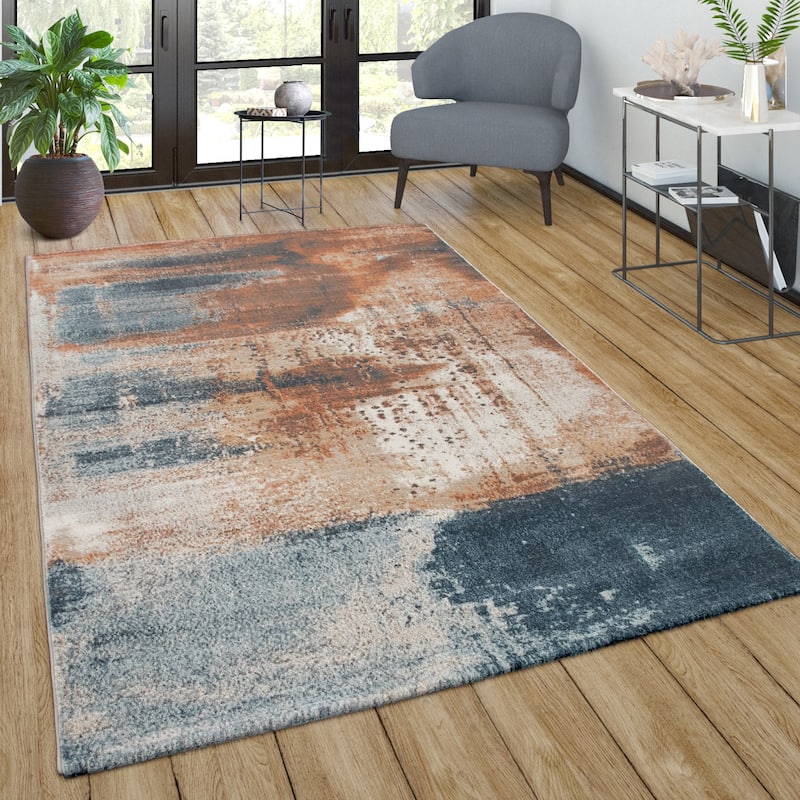 Modern Area Rug for Living-Room Abstract Design in cream brown blue - 6'7" x 9'2"
