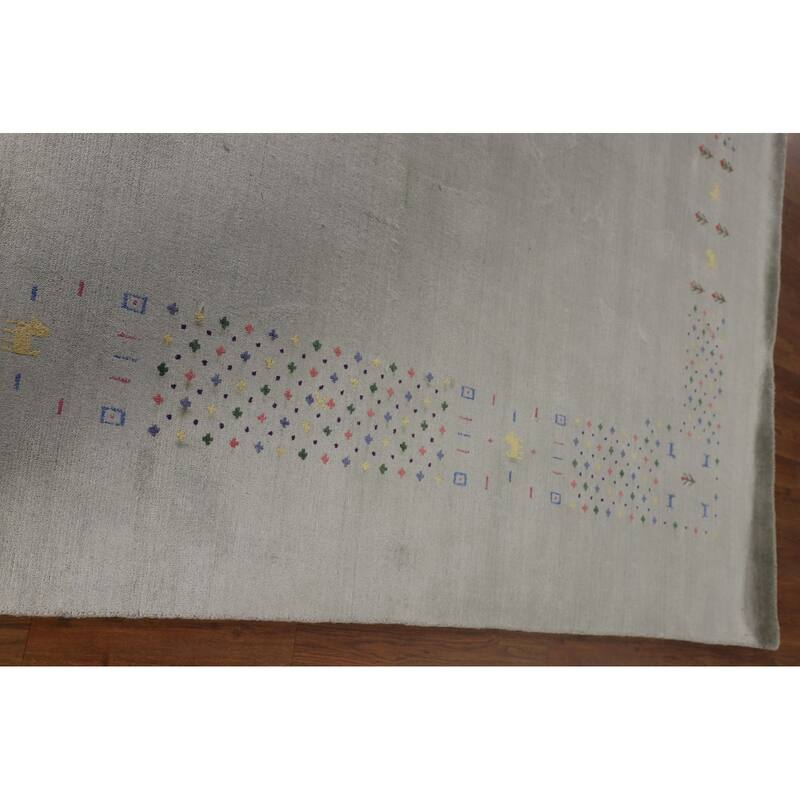 Green Gabbeh Oriental Square Area Square Rug Hand-Knotted Wool Carpet - 9'4" x 10'0"