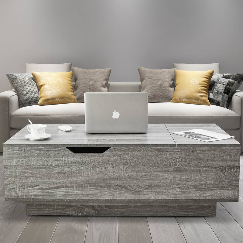 New Adjustable Top Coffee Table in Walnut or Grey, Rectangle Living Room Desk with Storage