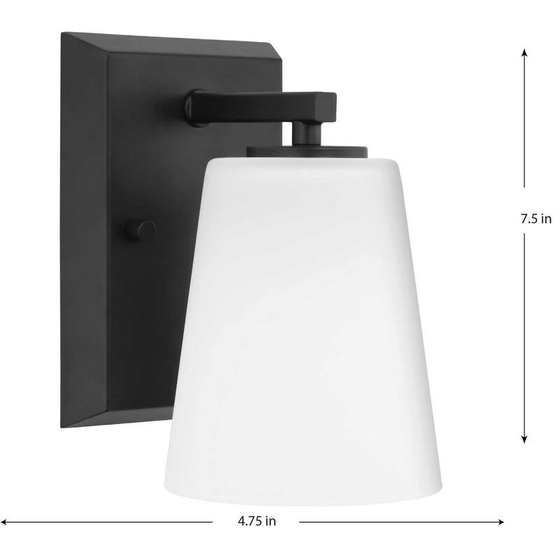 Vertex Collection One-Light Matte Black Etched White Glass Contemporary Bath Light - 4.75 in x 6.25 in x 7.5 in