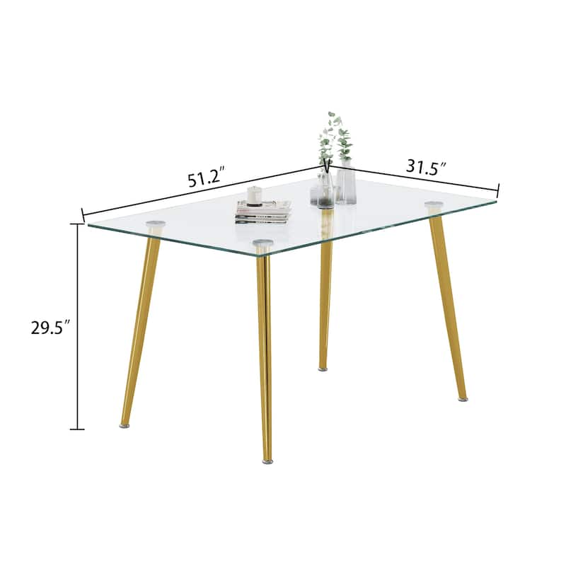 0.32" Thick Tempered Glass Top Dining Table with Stainless Steel Legs for Small Space, Dining Room