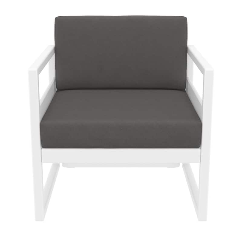 30" White Outdoor Patio Club Armchair with Sunbrella Charcoal Gray Cushion