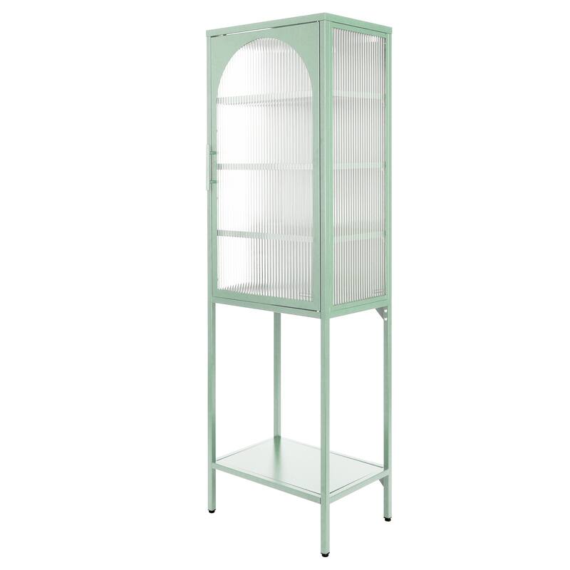 Stylish Tempered Glass High Cabinet with Arched Door Adjustable Shelves and Feet Anti-Tip Dust-free Fluted Glass Kitchen