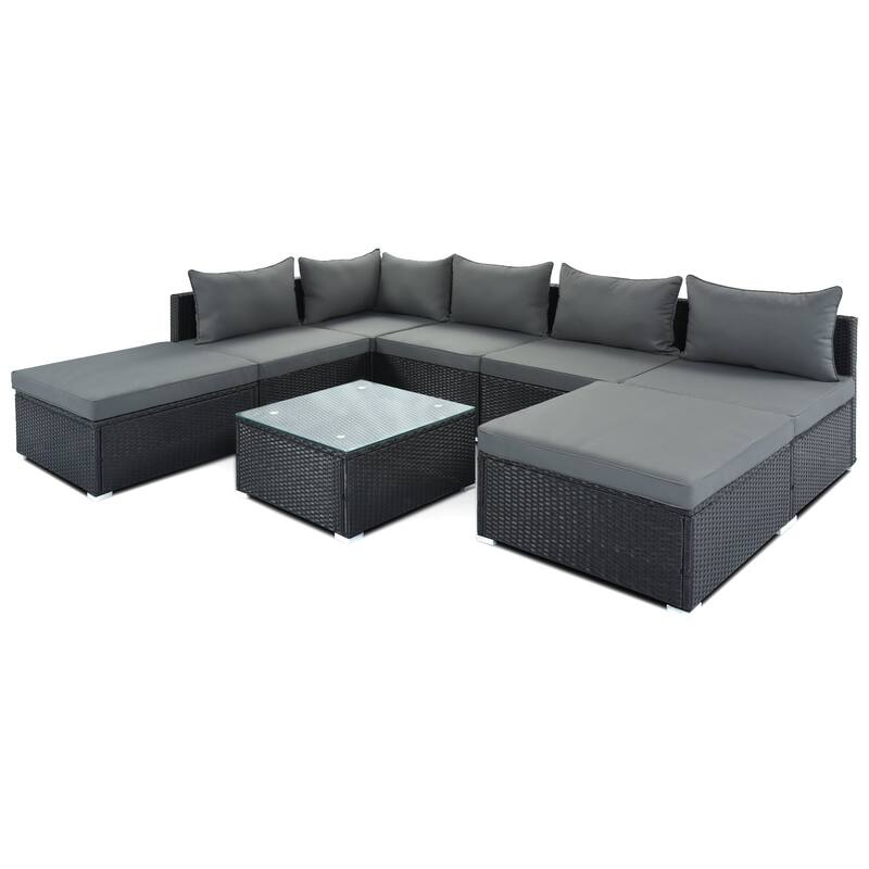 8-Piece Outdoor Wicker Reversible Patio Sectional Sofa with Cushions