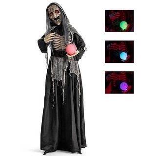 6FT Halloween Animatronics Standing Witch w/ Light Eyes & Magical Ball